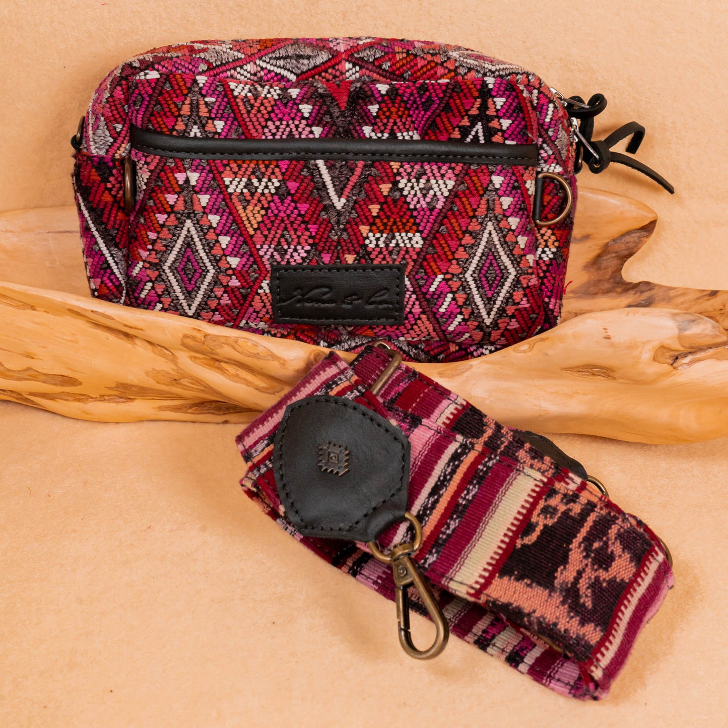 WANDER CROSSBODY BAG + STRAP SET - OOAK HUIPIL & CORTE - BLACK - NO. 16135