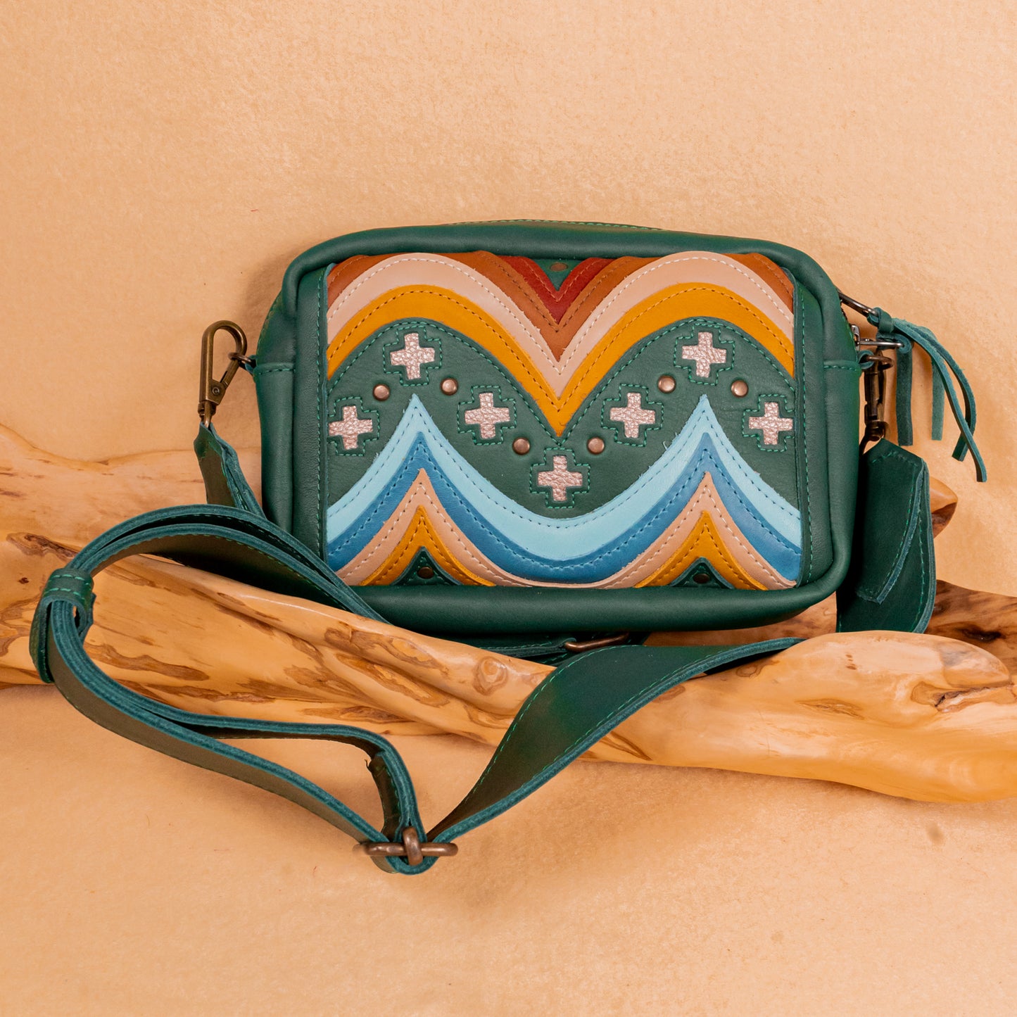 WANDER CROSSBODY BAG + STRAP SET - NENA STUDIO - FULL LEATHER IN GREEN