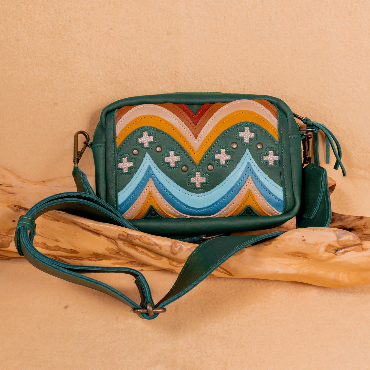 WANDER CROSSBODY BAG + STRAP SET - NENA STUDIO - FULL LEATHER IN GREEN