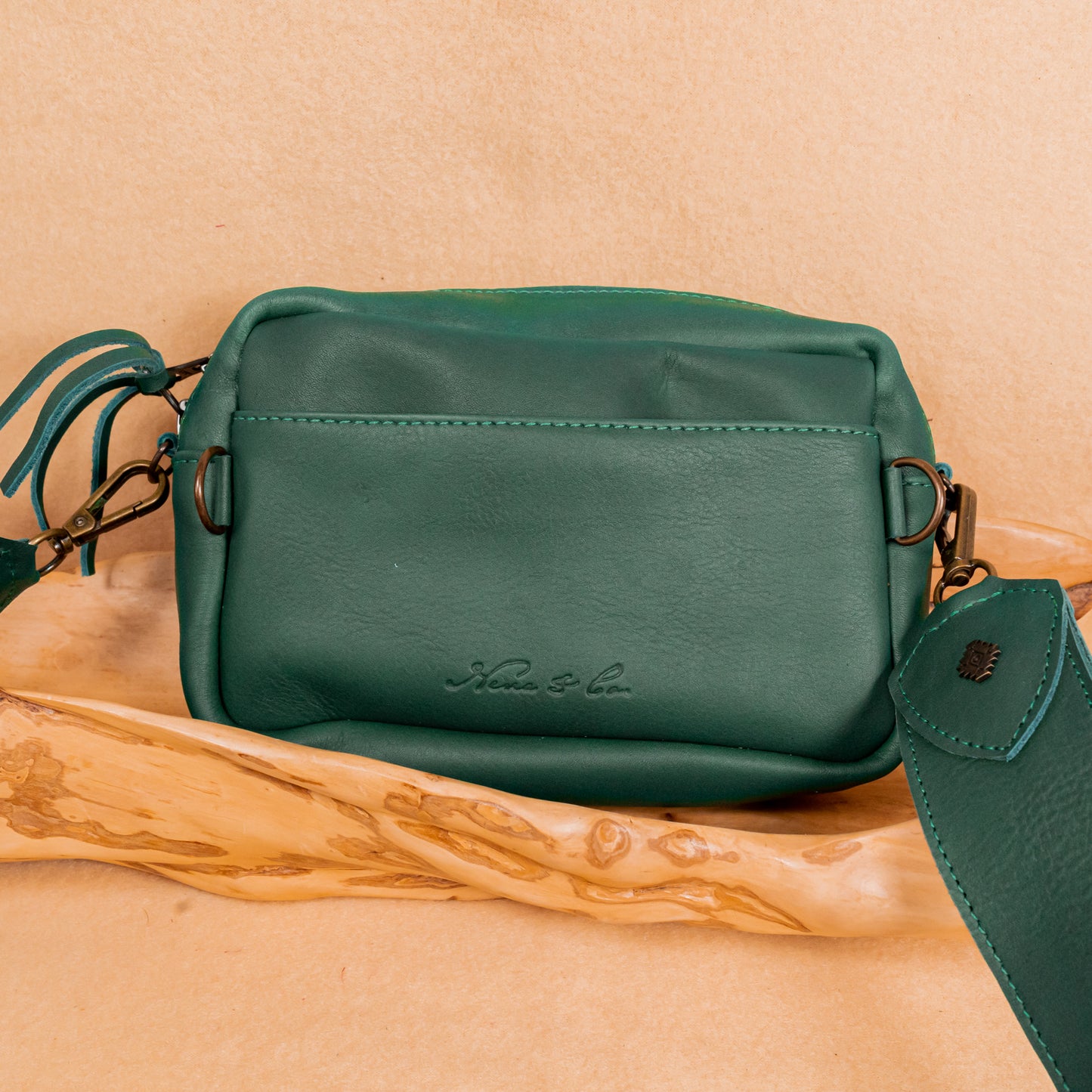 WANDER CROSSBODY BAG + STRAP SET - NENA STUDIO - FULL LEATHER IN GREEN