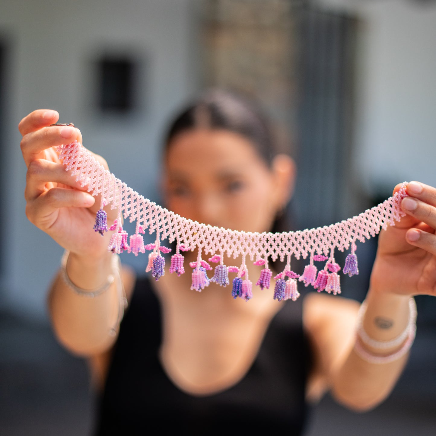 BEADED TULIPS BAG NECKLACE - NO. 18250