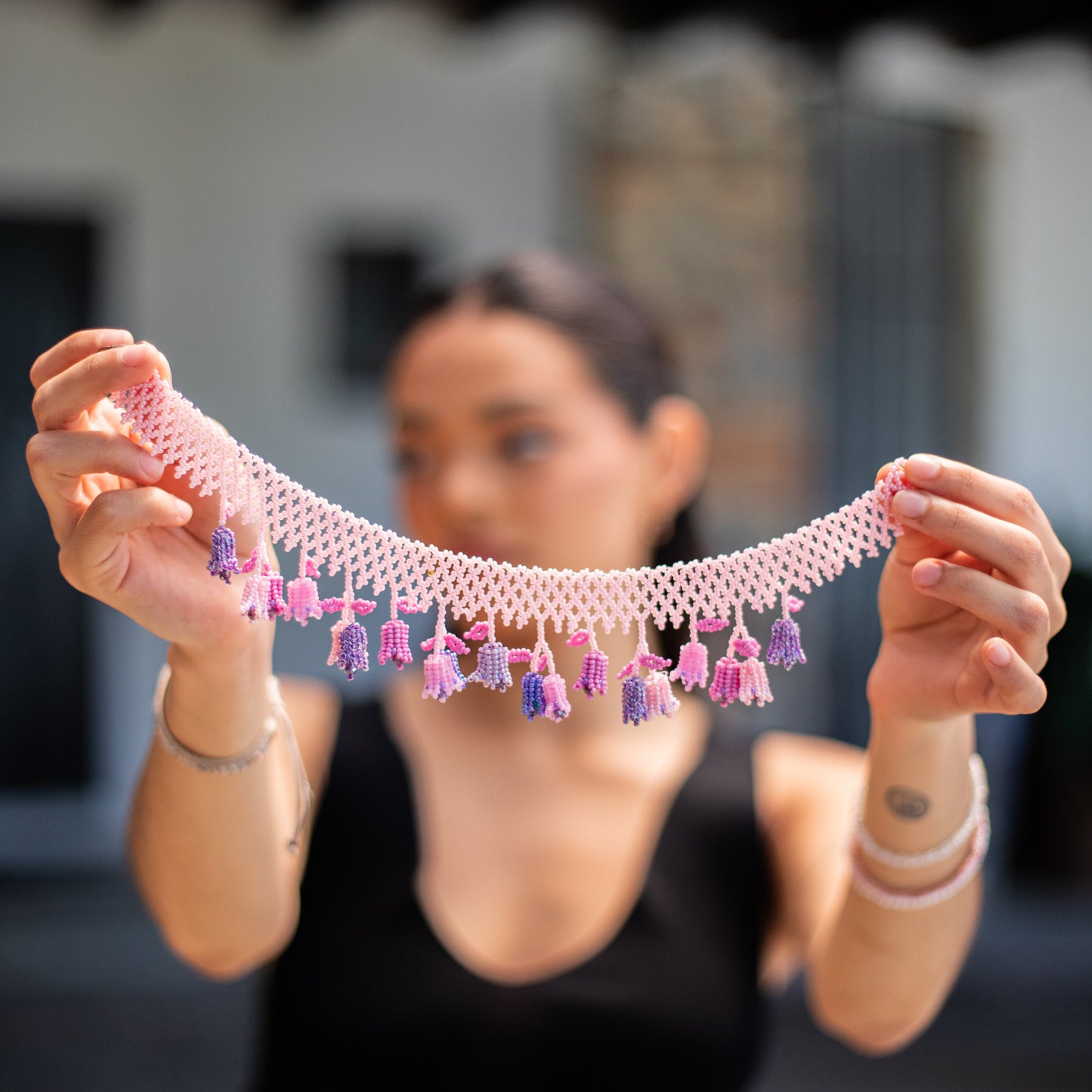 BEADED TULIPS BAG NECKLACE - NO. 18250