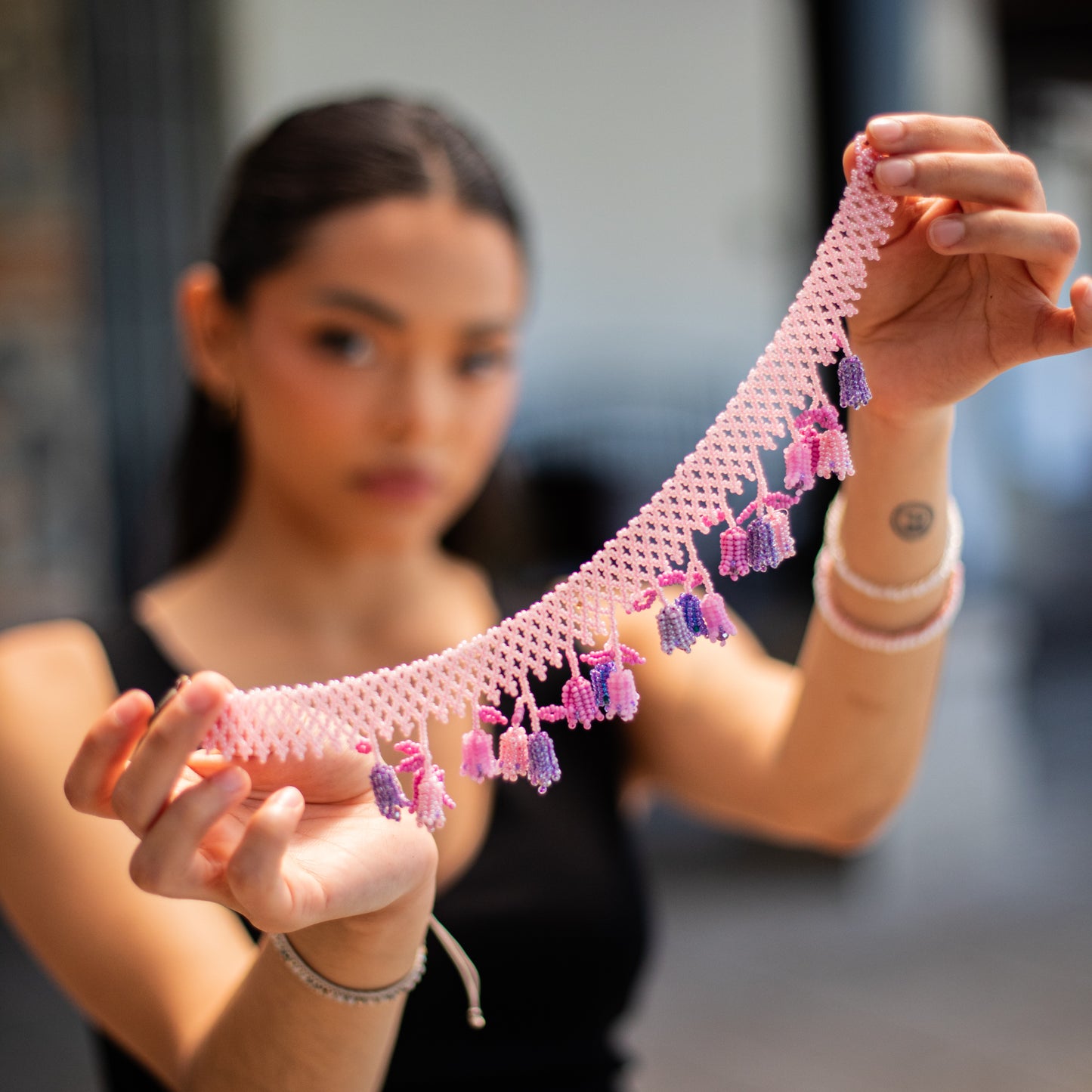 BEADED TULIPS BAG NECKLACE - NO. 18250