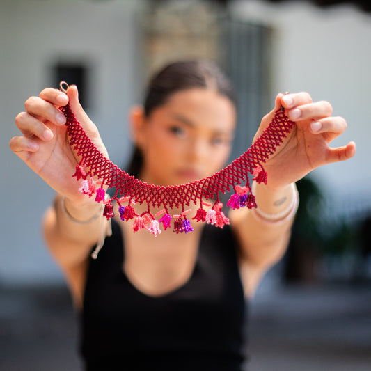 BEADED TULIPS BAG NECKLACE - NO. 18254