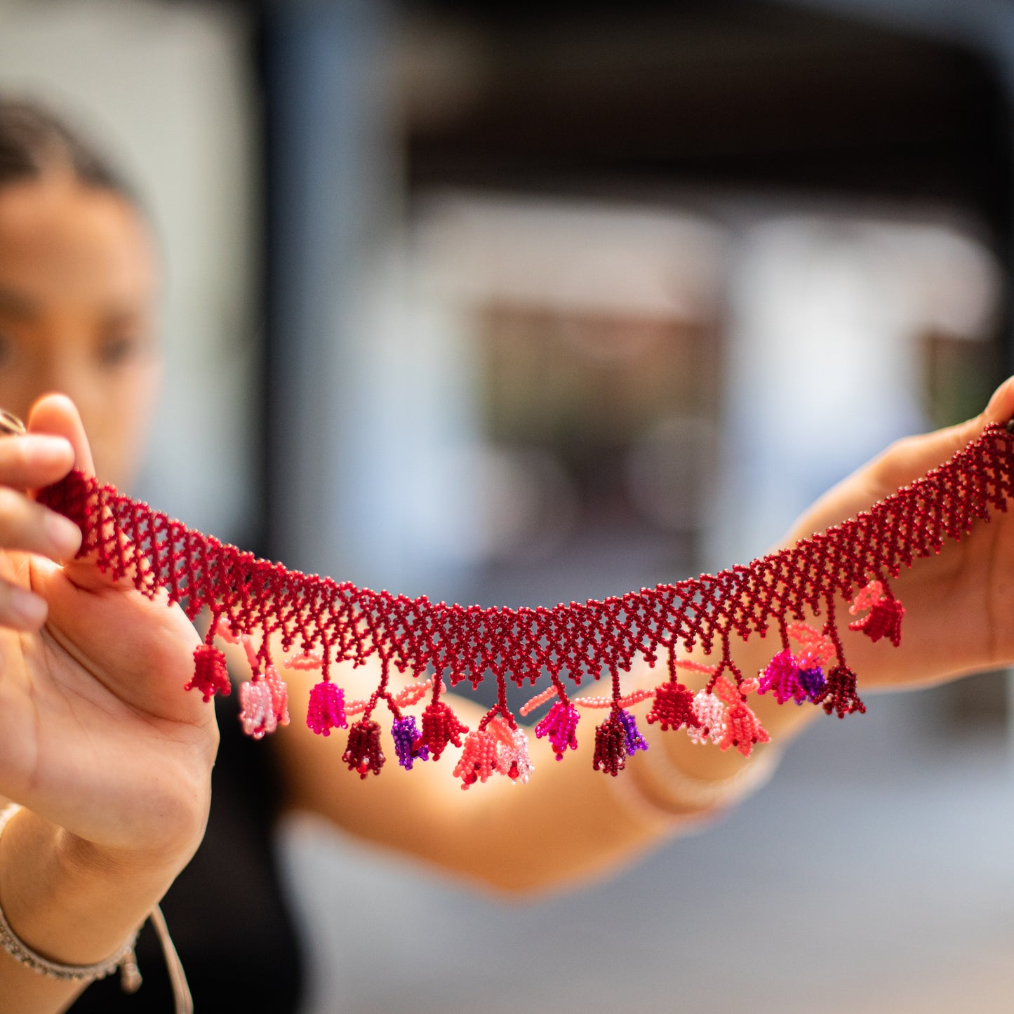 BEADED TULIPS BAG NECKLACE - NO. 18254