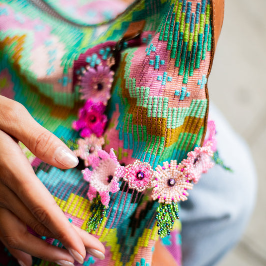 BEADED FLORAL BAG NECKLACE - NO. 18290