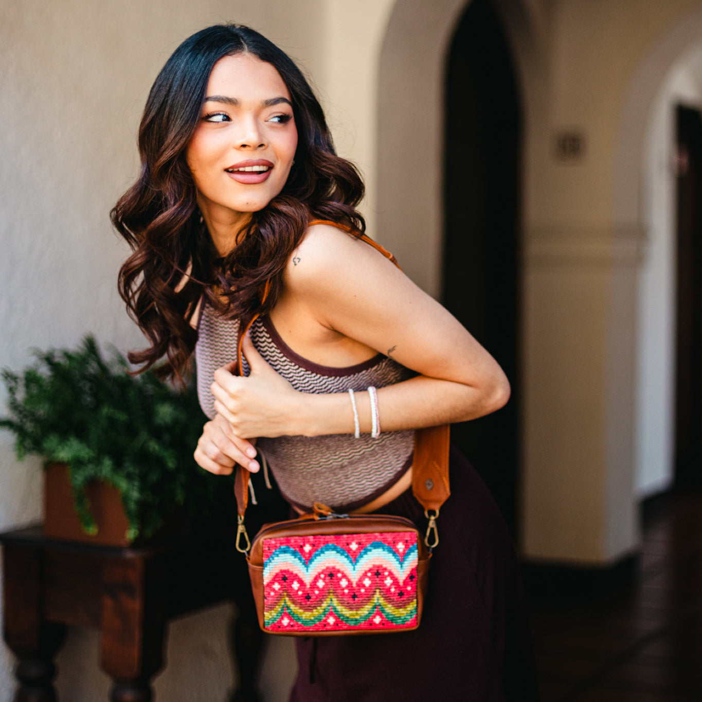 WANDER CROSSBODY SET - H&S BEADED PANEL - JAVANA - CAFE