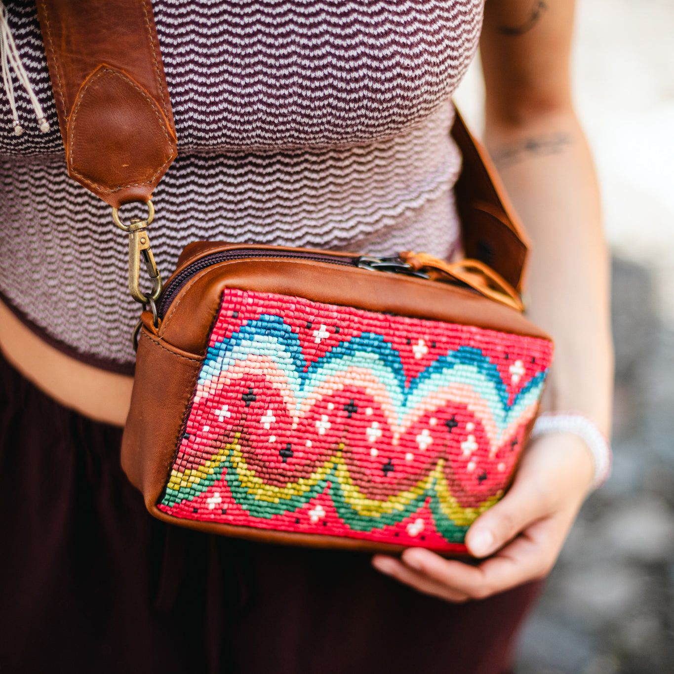 WANDER CROSSBODY SET - H&S BEADED PANEL - JAVANA - CAFE