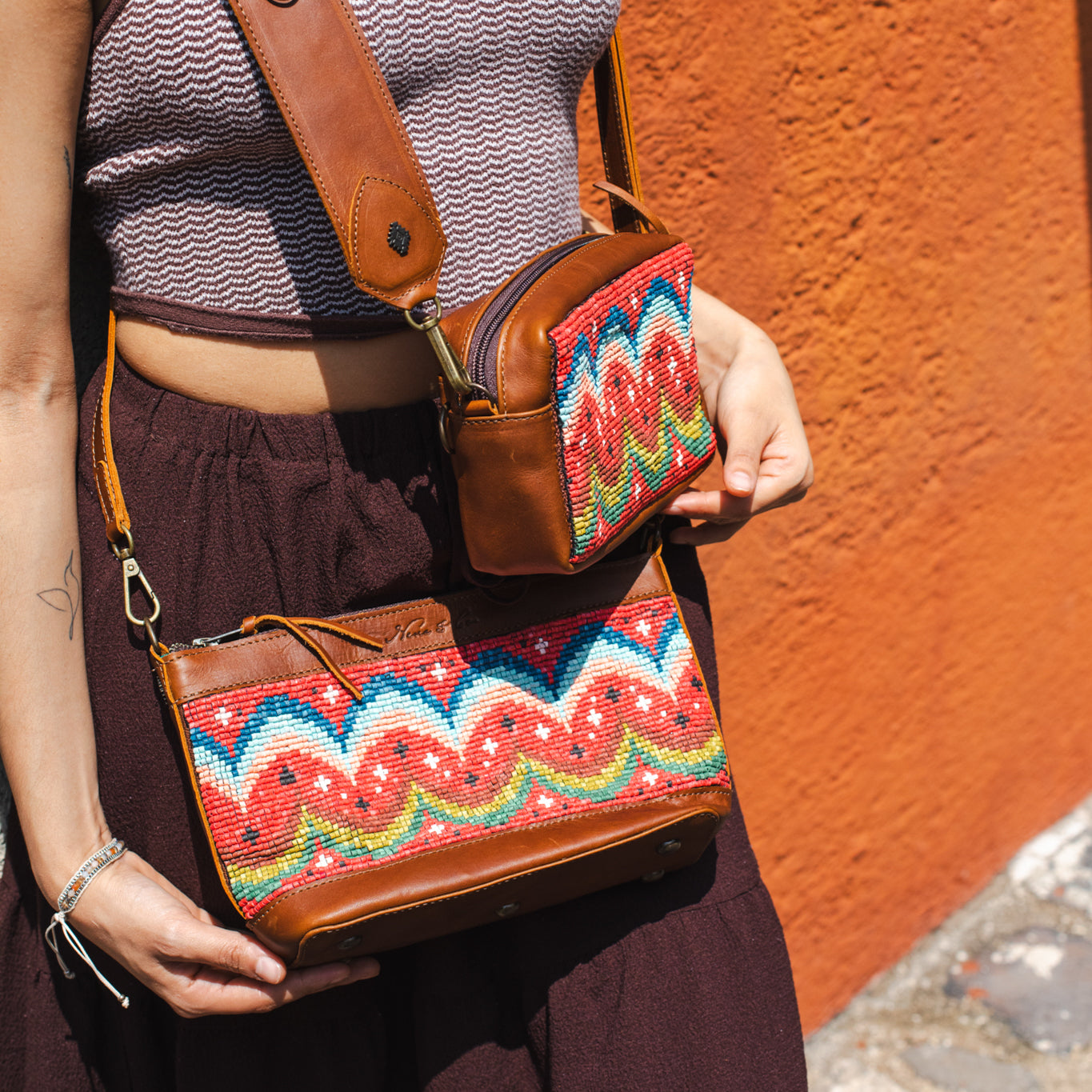 WANDER CROSSBODY SET - H&S BEADED PANEL - JAVANA - CAFE