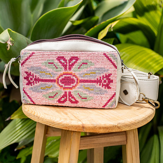 H&S WANDER CROSSBODY SET - OOAK BEADED PANEL - ALABASTER - NO. 17092