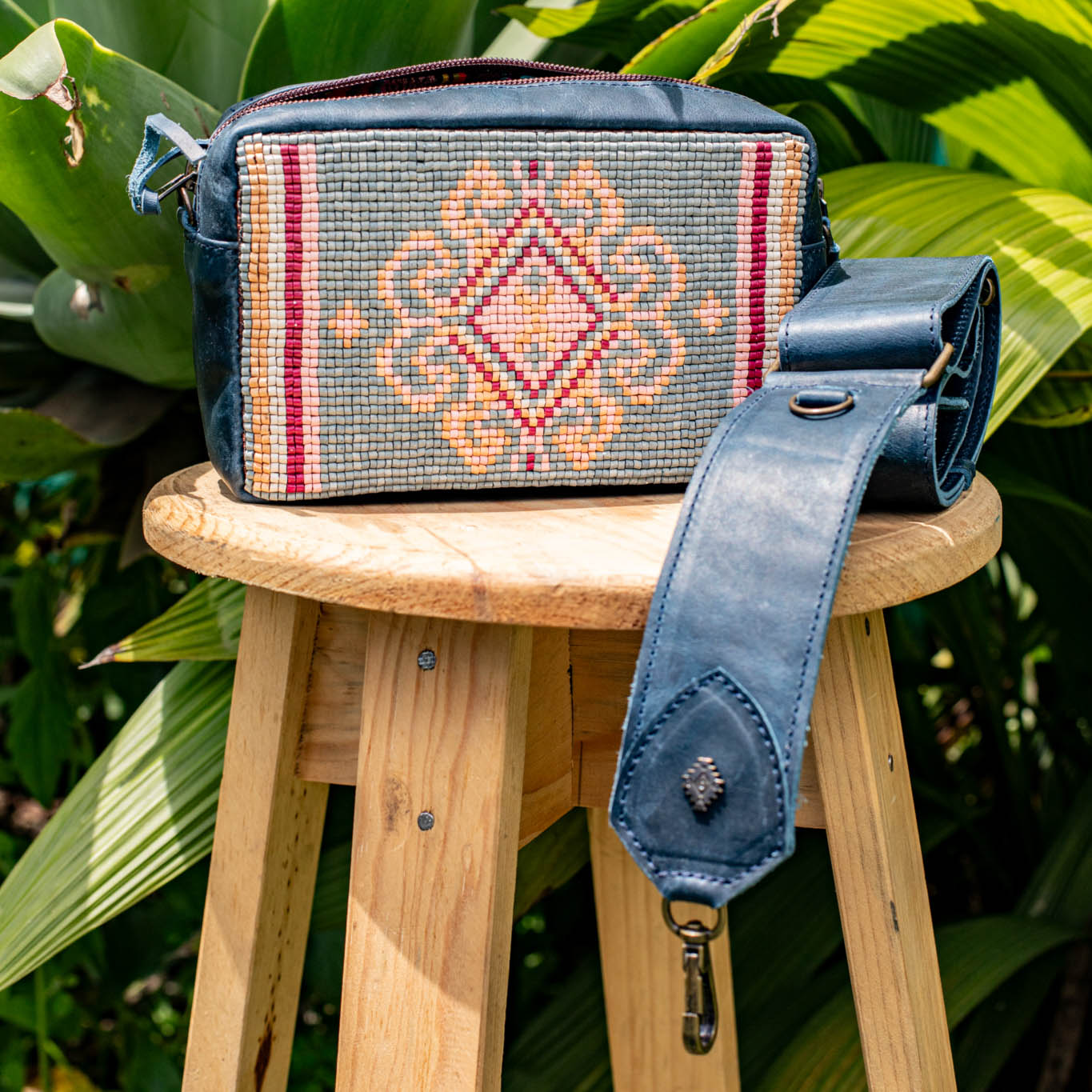 H&S WANDER CROSSBODY SET - OOAK BEADED PANEL - NAVY - NO. 17097