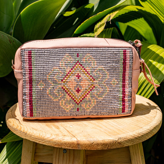 H&S WANDER CROSSBODY SET - OOAK BEADED PANEL - PEACH - NO. 17095
