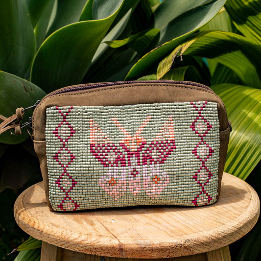 H&S WANDER CROSSBODY SET - OOAK BEADED PANEL - VERDE OLIVO - NO. 17087