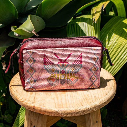 H&S WANDER CROSSBODY SET - OOAK BEADED PANEL - AMARANTH - NO. 17101