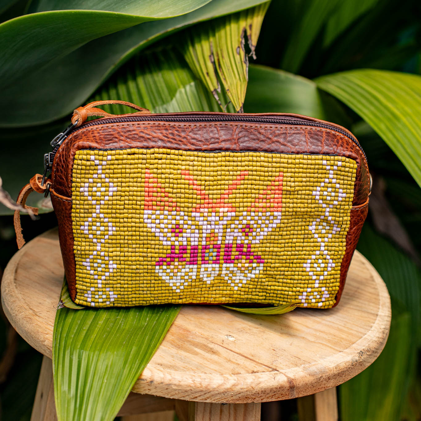 H&S WANDER CROSSBODY SET - OOAK BEADED PANEL - HONEY - NO. 17099
