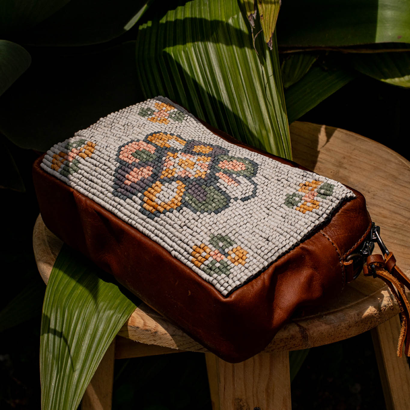 H&S WANDER CROSSBODY SET - OOAK BEADED PANEL - CAFE - NO. 17114