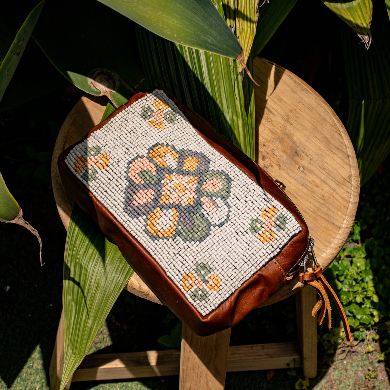 H&S WANDER CROSSBODY SET - OOAK BEADED PANEL - CAFE - NO. 17114