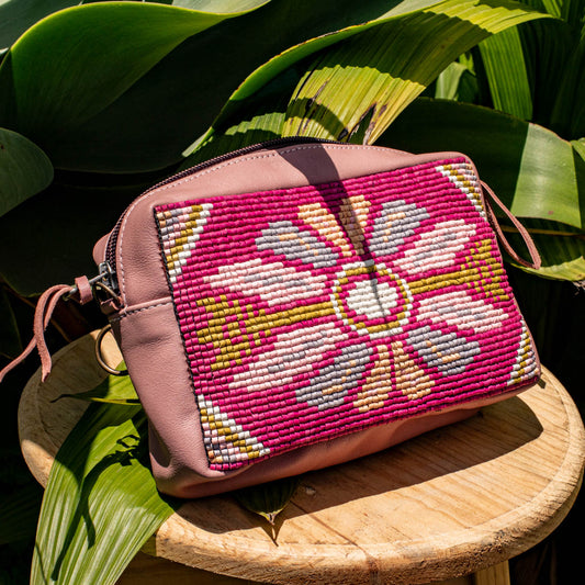 H&S WANDER CROSSBODY SET - OOAK BEADED PANEL - ROSE CLAY - NO. 17111