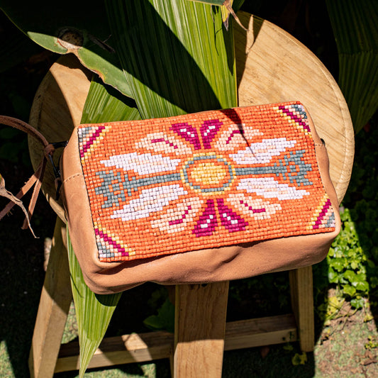 H&S WANDER CROSSBODY SET - OOAK BEADED PANEL - APRICOT - NO. 17110