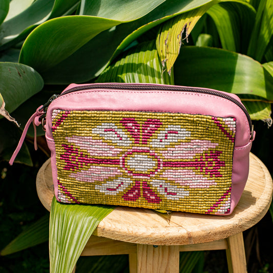 H&S WANDER CROSSBODY SET - OOAK BEADED PANEL - FLAMINGO - NO. 17131