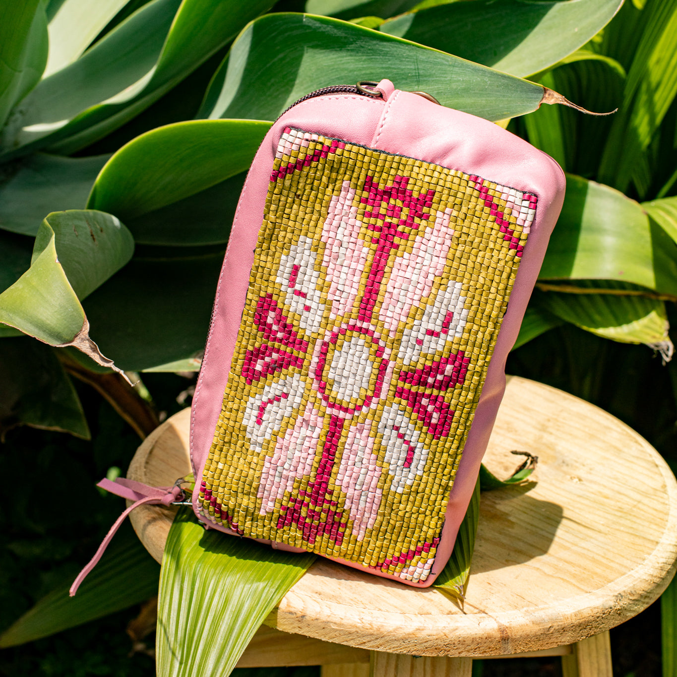 H&S WANDER CROSSBODY SET - OOAK BEADED PANEL - FLAMINGO - NO. 17131