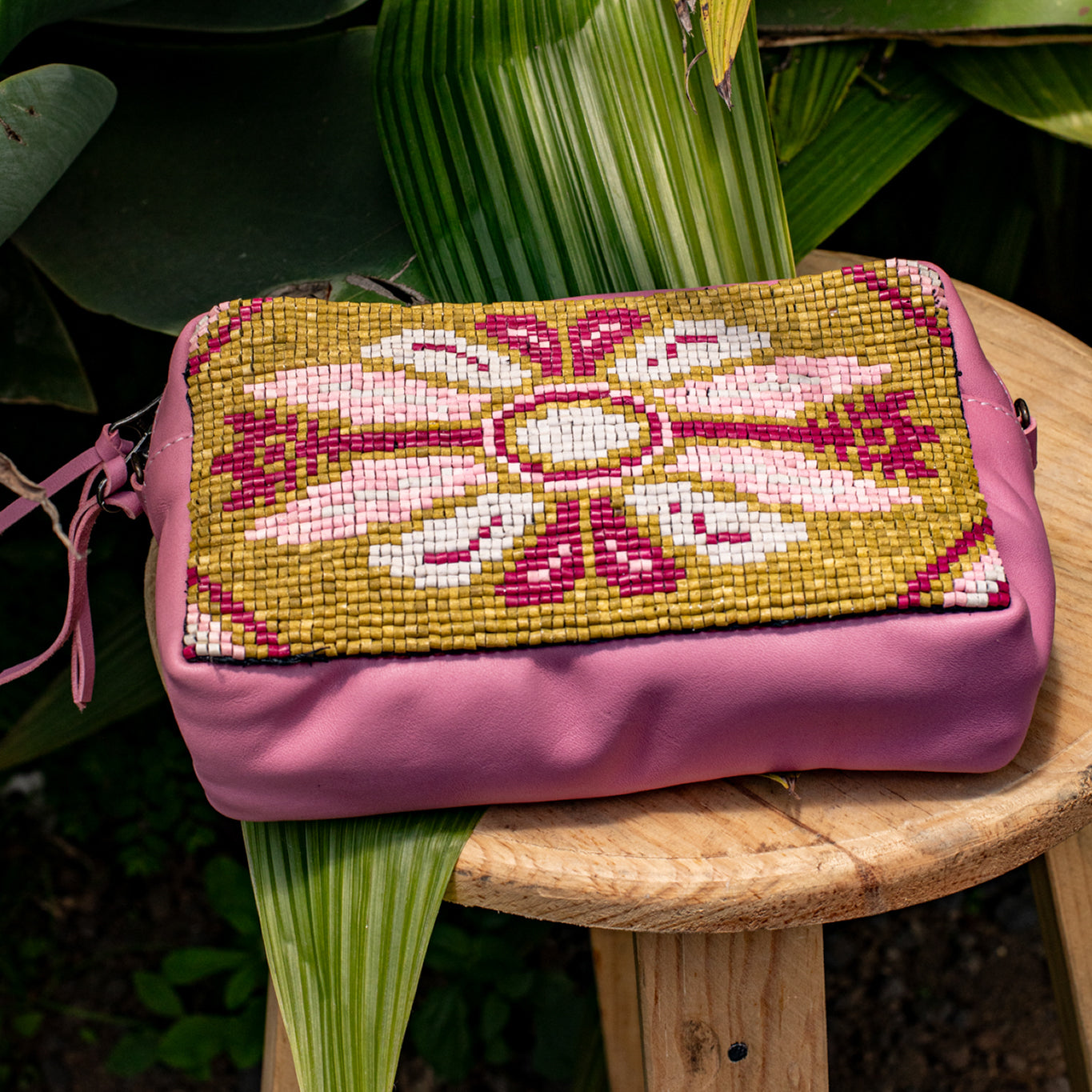 H&S WANDER CROSSBODY SET - OOAK BEADED PANEL - FLAMINGO - NO. 17131