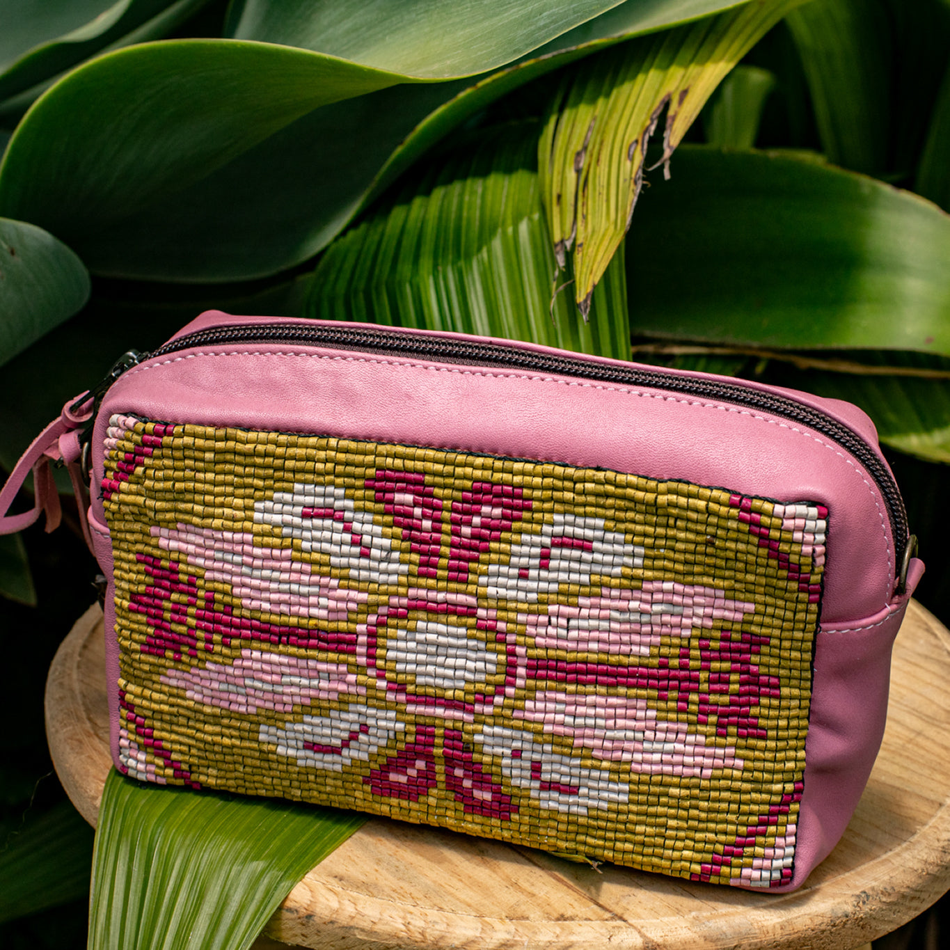 H&S WANDER CROSSBODY SET - OOAK BEADED PANEL - FLAMINGO - NO. 17131