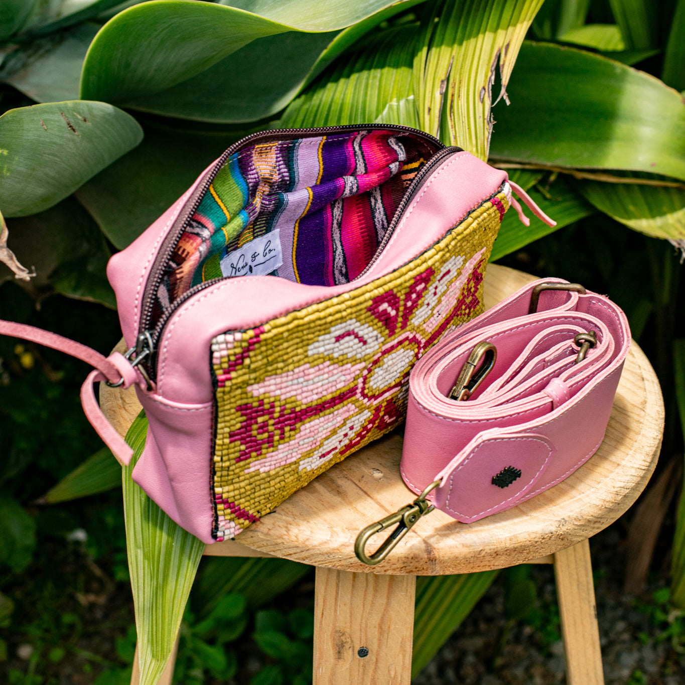 H&S WANDER CROSSBODY SET - OOAK BEADED PANEL - FLAMINGO - NO. 17131