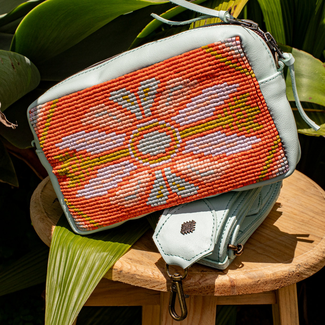 H&S WANDER CROSSBODY SET - OOAK BEADED PANEL - LUCITE - NO. 17128