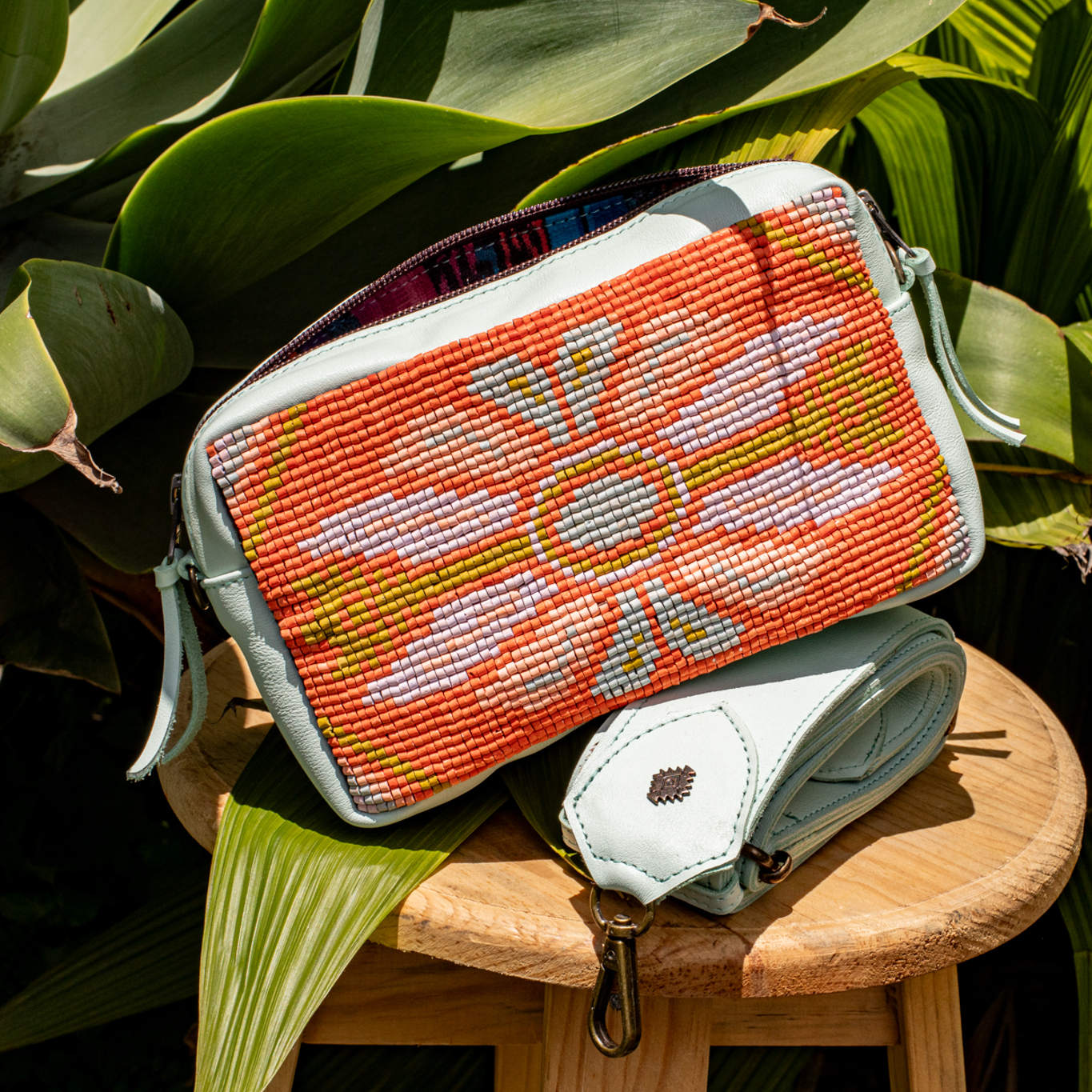 H&S WANDER CROSSBODY SET - OOAK BEADED PANEL - LUCITE - NO. 17128