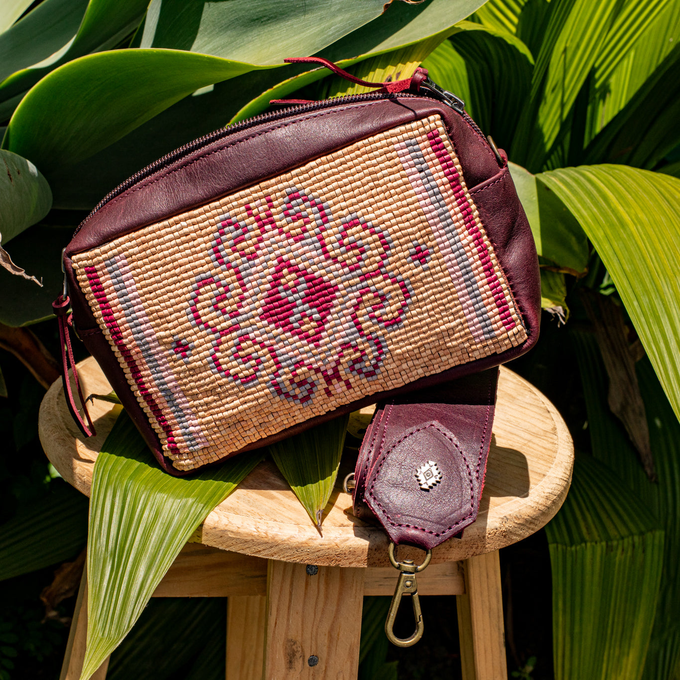 H&S WANDER CROSSBODY SET - OOAK BEADED PANEL - VINO TINTO - NO. 17120