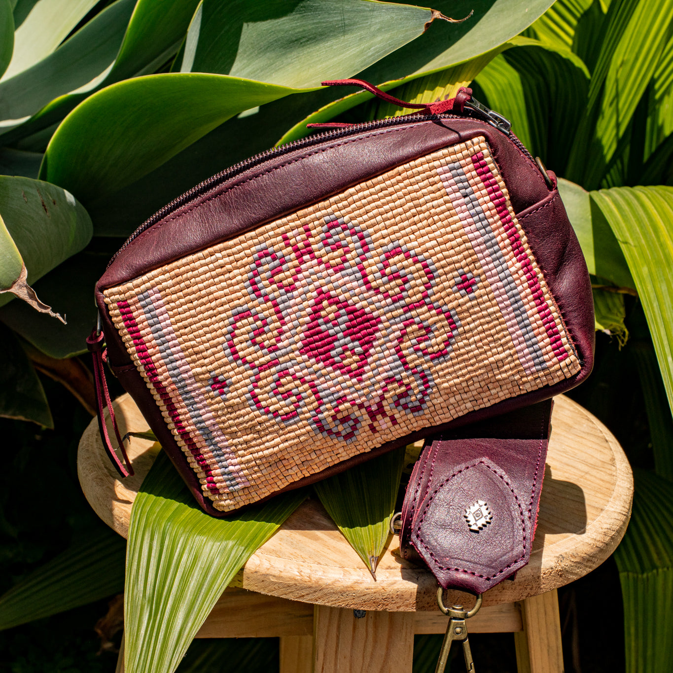H&S WANDER CROSSBODY SET - OOAK BEADED PANEL - VINO TINTO - NO. 17120