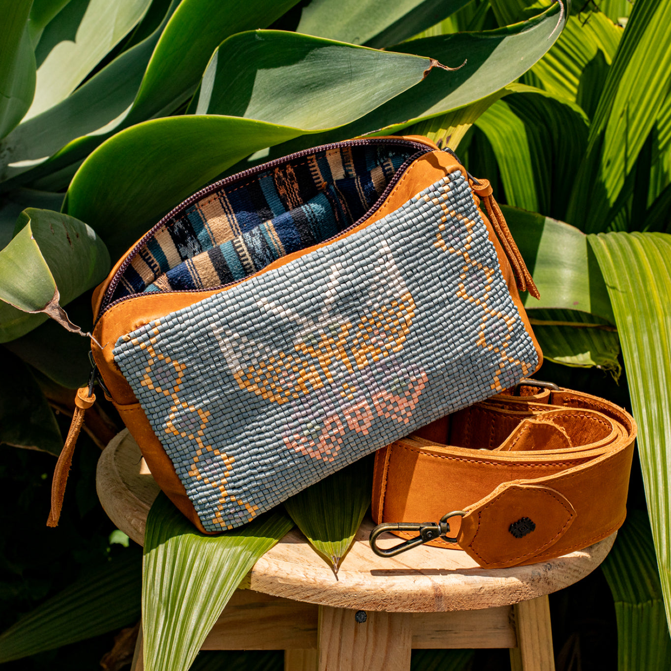 H&S WANDER CROSSBODY SET - OOAK BEADED PANEL - BUTTERSCOTCH - NO. 17117