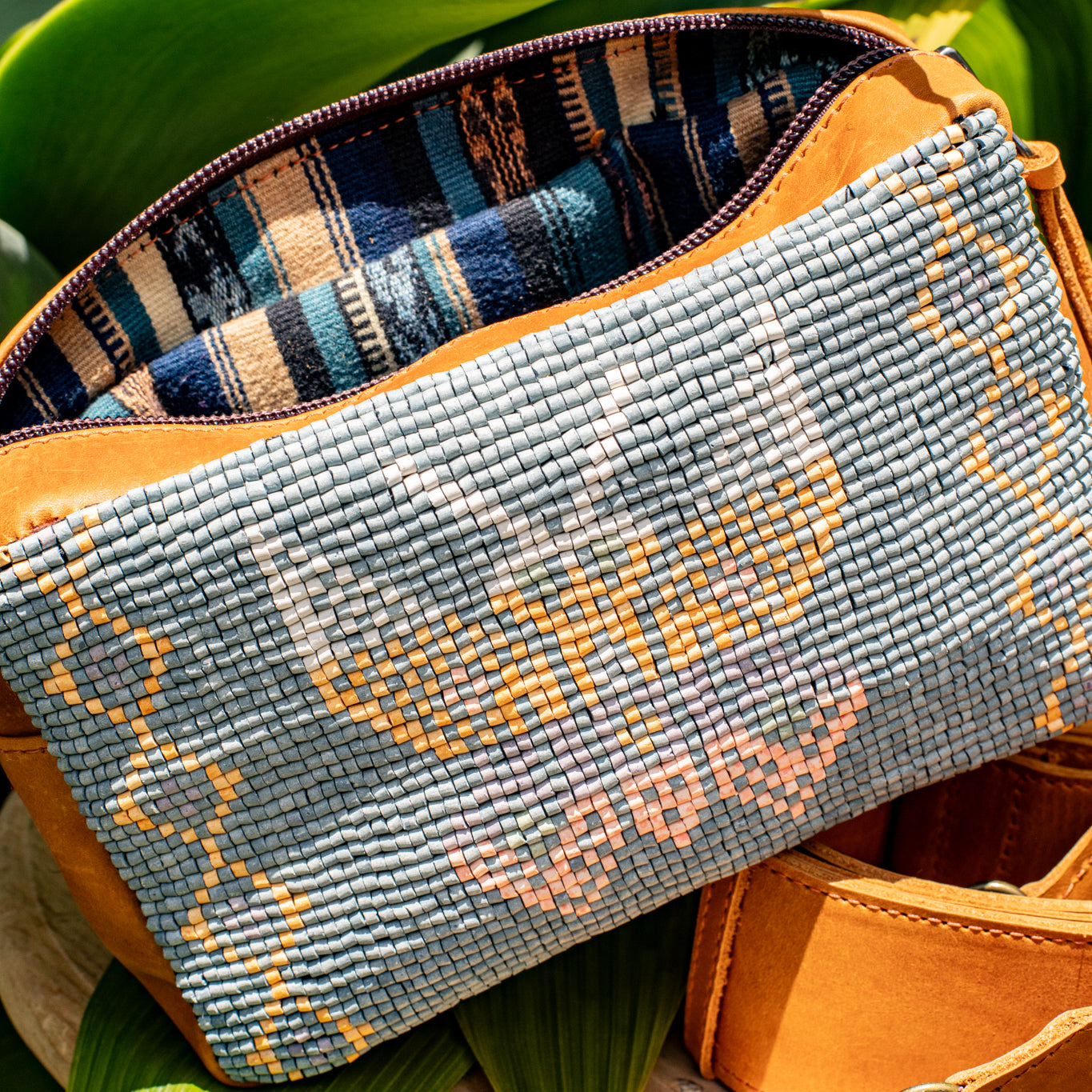 H&S WANDER CROSSBODY SET - OOAK BEADED PANEL - BUTTERSCOTCH - NO. 17117