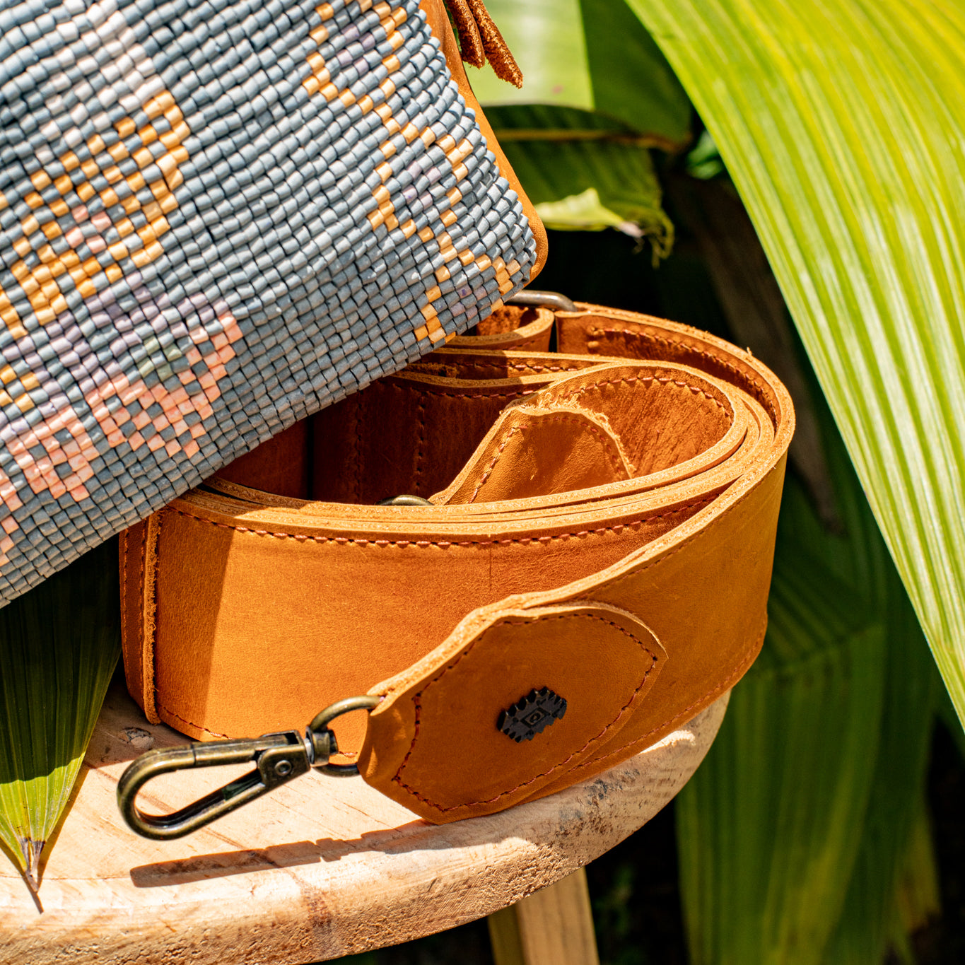 H&S WANDER CROSSBODY SET - OOAK BEADED PANEL - BUTTERSCOTCH - NO. 17117