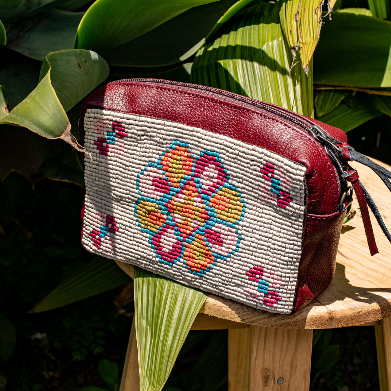 H&S WANDER CROSSBODY SET - OOAK BEADED PANEL - AMARANTH - NO. 17121
