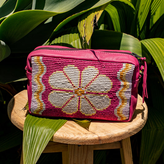 H&S WANDER CROSSBODY SET - OOAK BEADED PANEL - RASPBERRY - NO. 17125