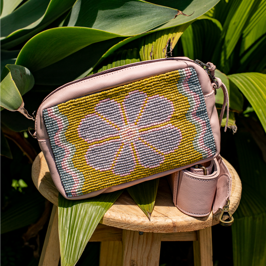 H&S WANDER CROSSBODY SET - OOAK BEADED PANEL - ROSE QUARTZ - NO. 17126