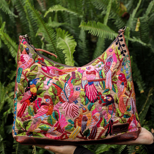 **SHIP WINDOW** PENELOPE BAG - H&S EMBROIDERED BIRDS - COPPER - NO. 201094