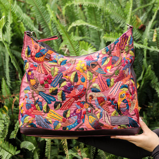 **SHIP WINDOW** PENELOPE BAG - H&S EMBROIDERED BIRDS - VINO TINTO - NO. 201093