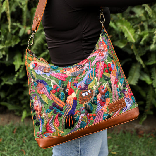 **SHIP WINDOW** SMALL PENELOPE BAG - H&S EMBROIDERED BIRDS - CAFE - NO. 201096