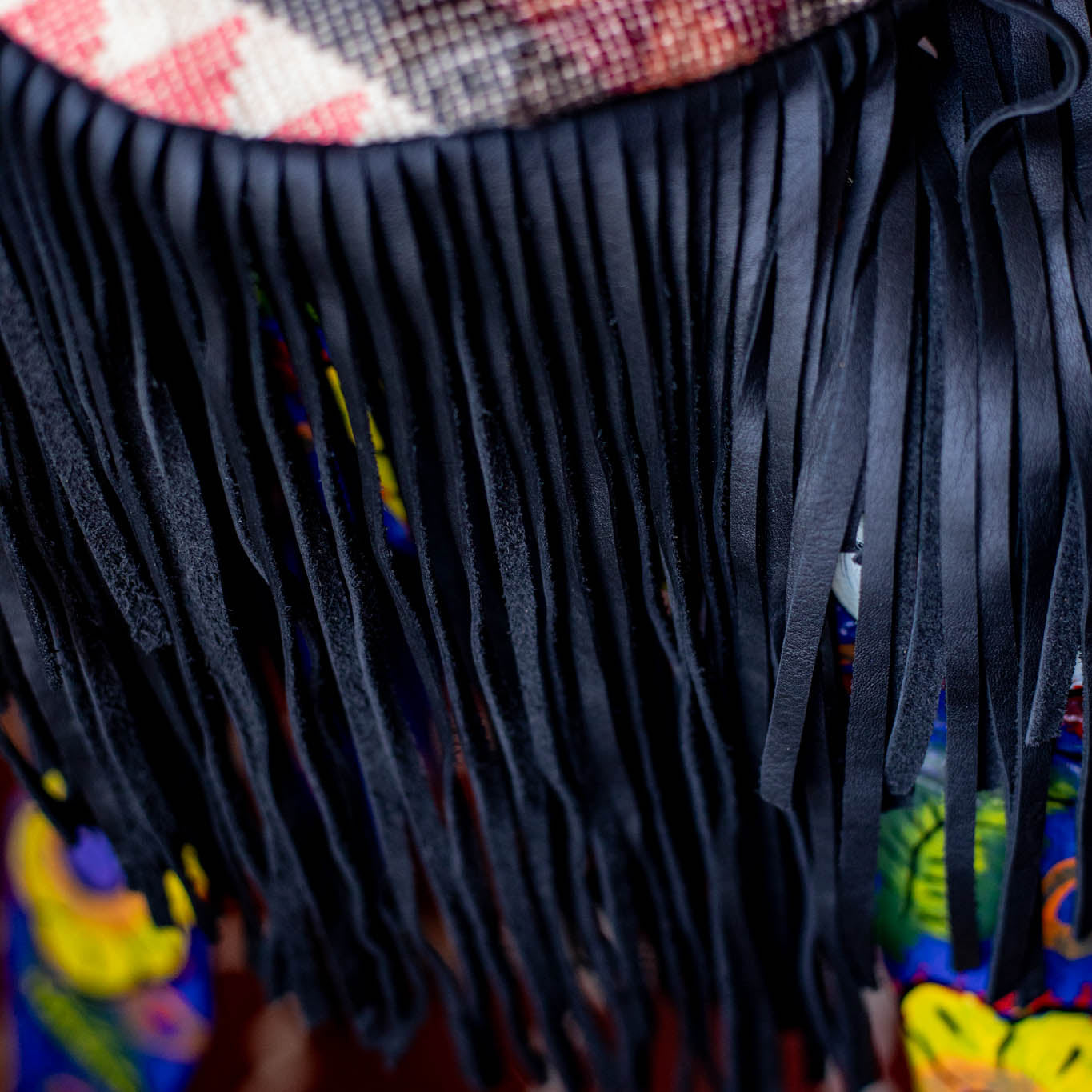 SMALL BOHO FRINGE SADDLE BAG - OOAK HUIPIL - BLACK - NO. 17145