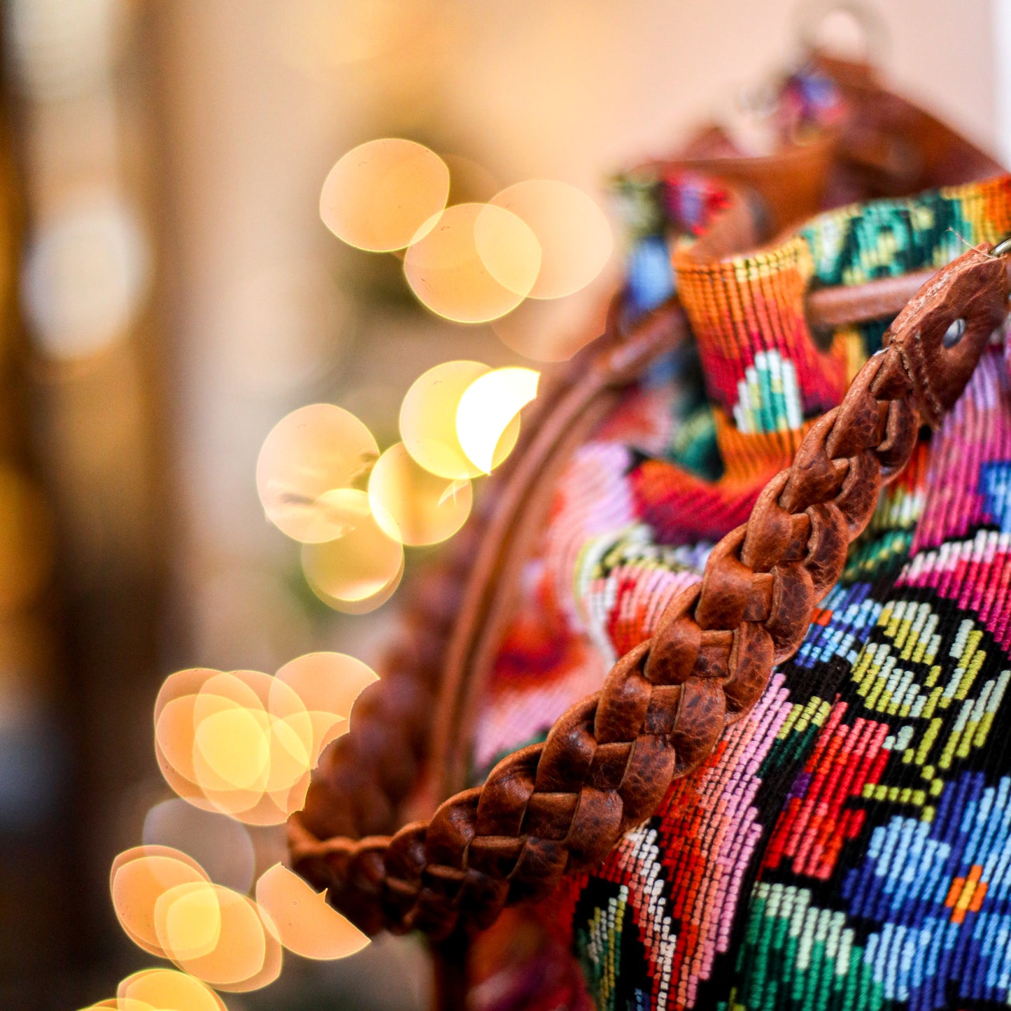 DRAWSTRING BUCKET BAG - OOAK HUIPIL - HONEY - NO. 18951