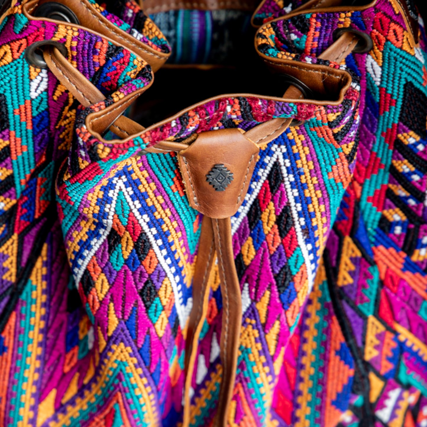 DRAWSTRING BUCKET BAG - OOAK HUIPIL - CAFE - NO. 17997