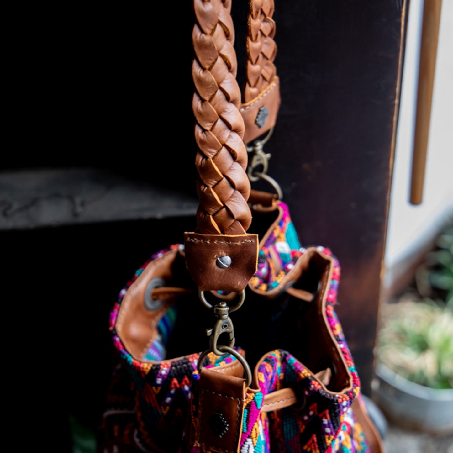 DRAWSTRING BUCKET BAG - OOAK HUIPIL - CAFE - NO. 17997