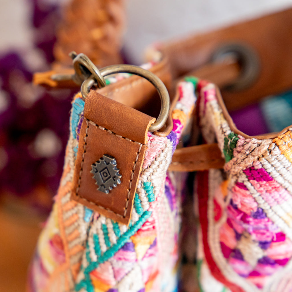 DRAWSTRING BUCKET BAG - OOAK HUIPIL - CAFE - NO. 17994