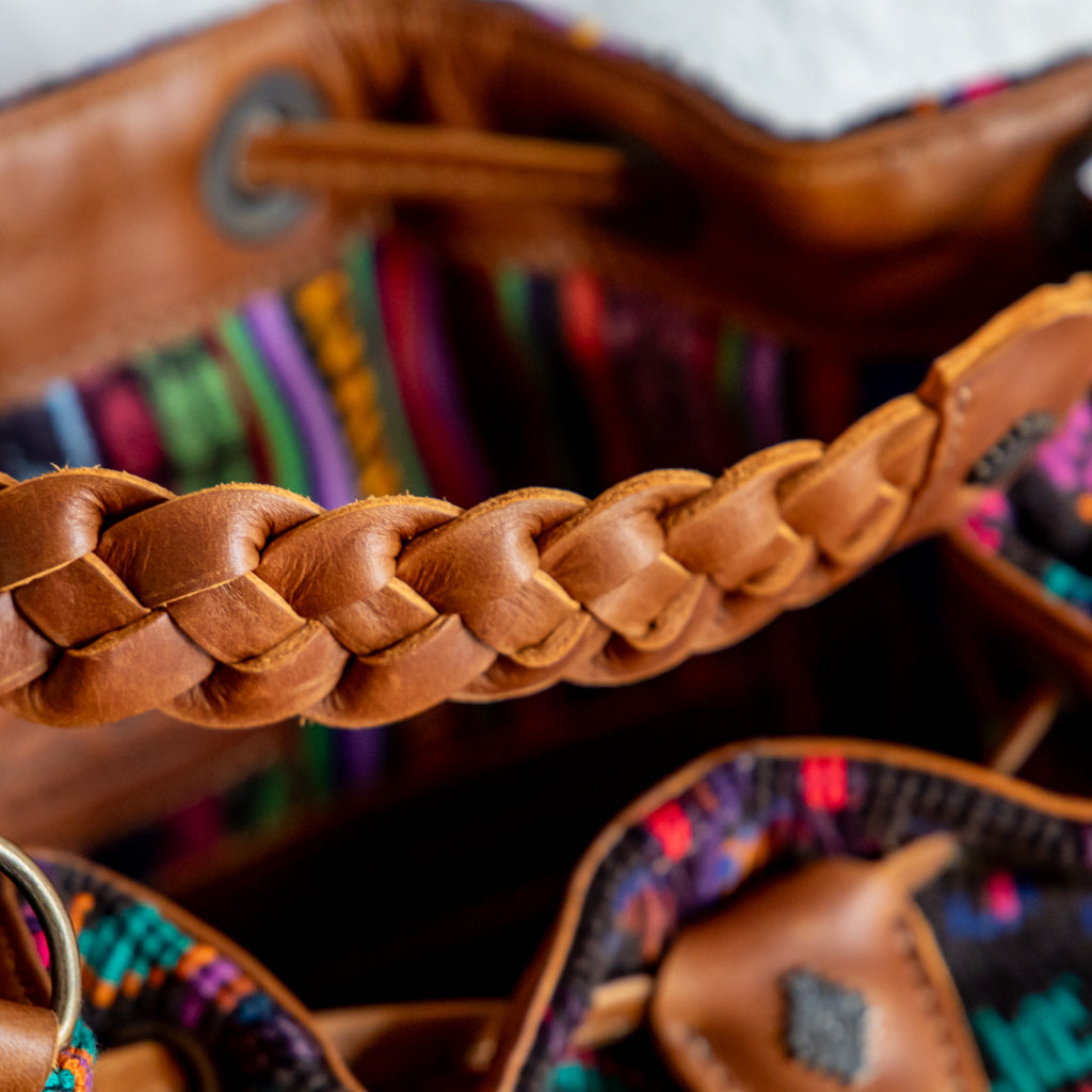 DRAWSTRING BUCKET BAG - OOAK HUIPIL - CAFE - NO. 17993