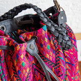 DRAWSTRING BUCKET BAG - OOAK HUIPIL - BLACK - NO. 17987
