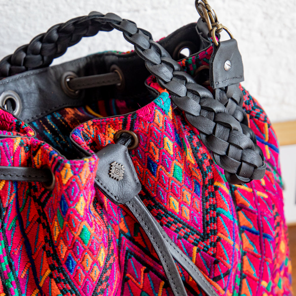 DRAWSTRING BUCKET BAG - OOAK HUIPIL - BLACK - NO. 17987