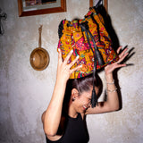 DRAWSTRING BUCKET BAG - OOAK HUIPIL - BLACK - NO. 202471